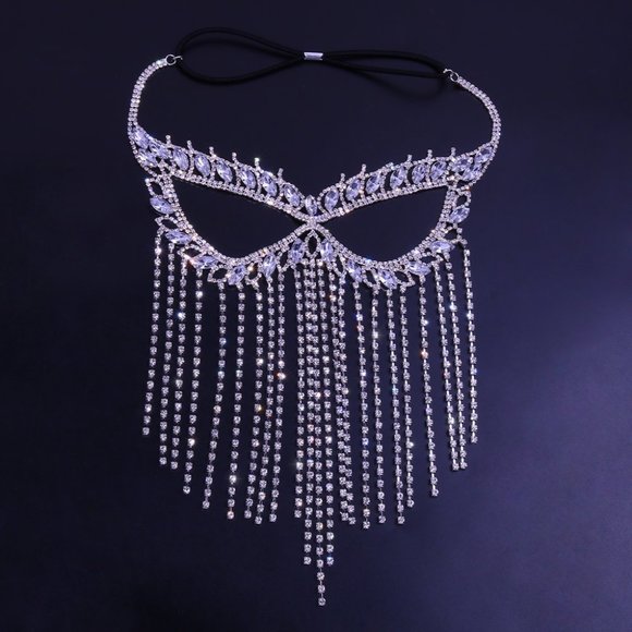 Crystal Tassel Face Mask Halloween Mask Masquerade Mask Women Rhinestone Jewelry - Picture 5 of 15